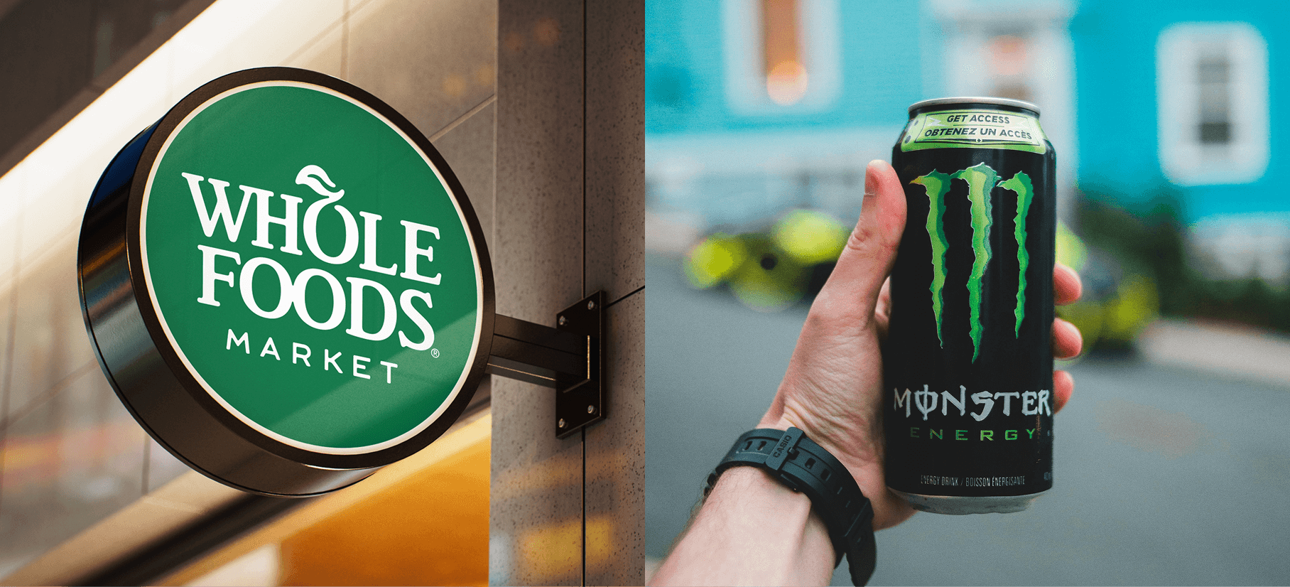 Example of whole foods and monster logo showing color in context