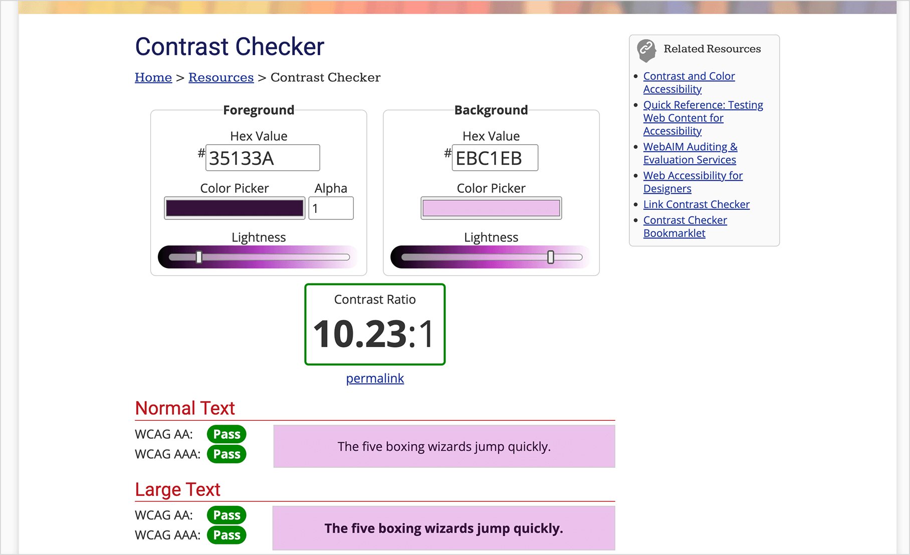 Contrast checker screenshot